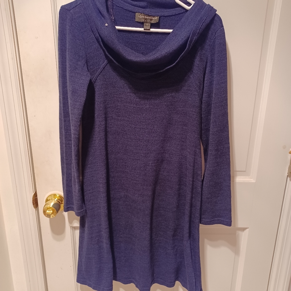 Navy cowl neck sweater dress